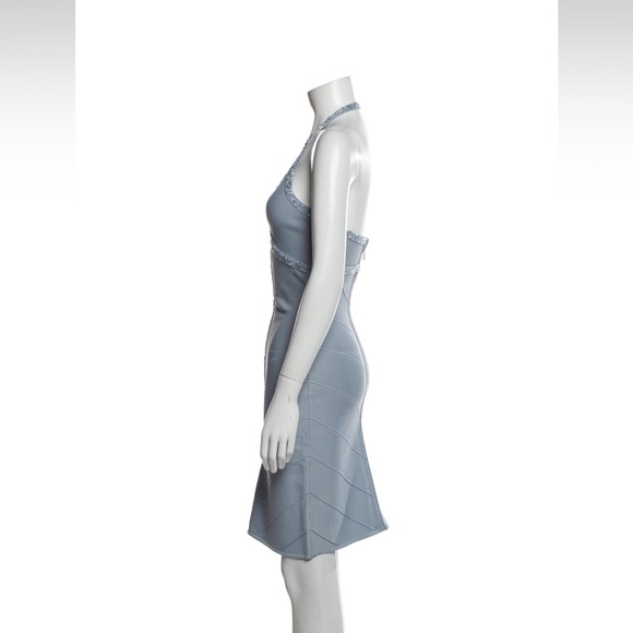 Herve Leger Blue Halter neck Beaded Dress - Picture 3 of 11